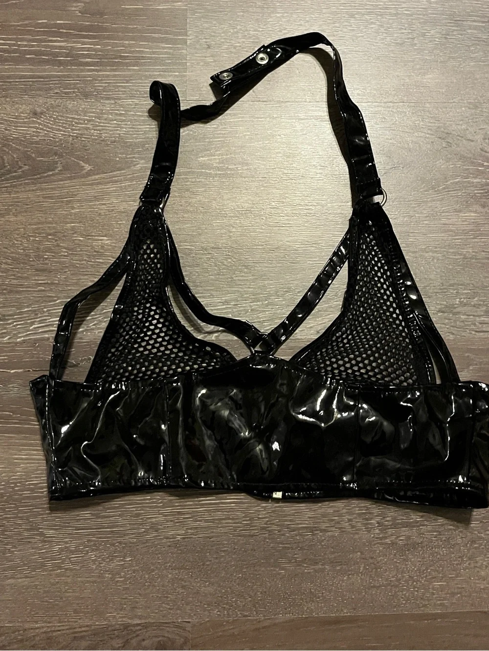 Black Mesh & Patent Bralette - Women Intimates size medium
